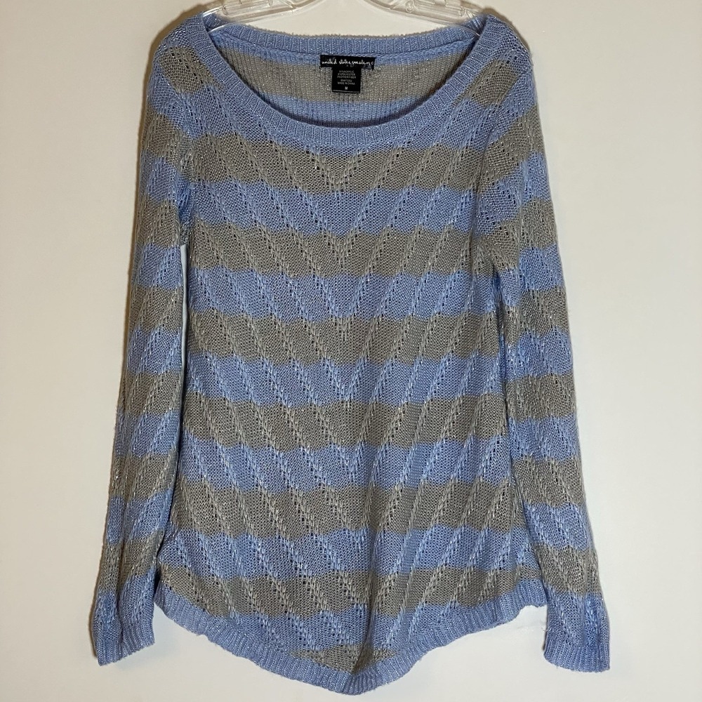 United States Sweaters Sweater Womens Medium Blue Tan Pullover Classy Asymetric